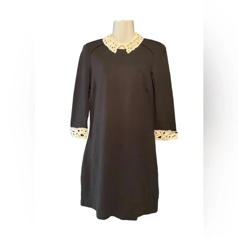 Ted Baker Black Dress with White Lace Collar And Cuffs